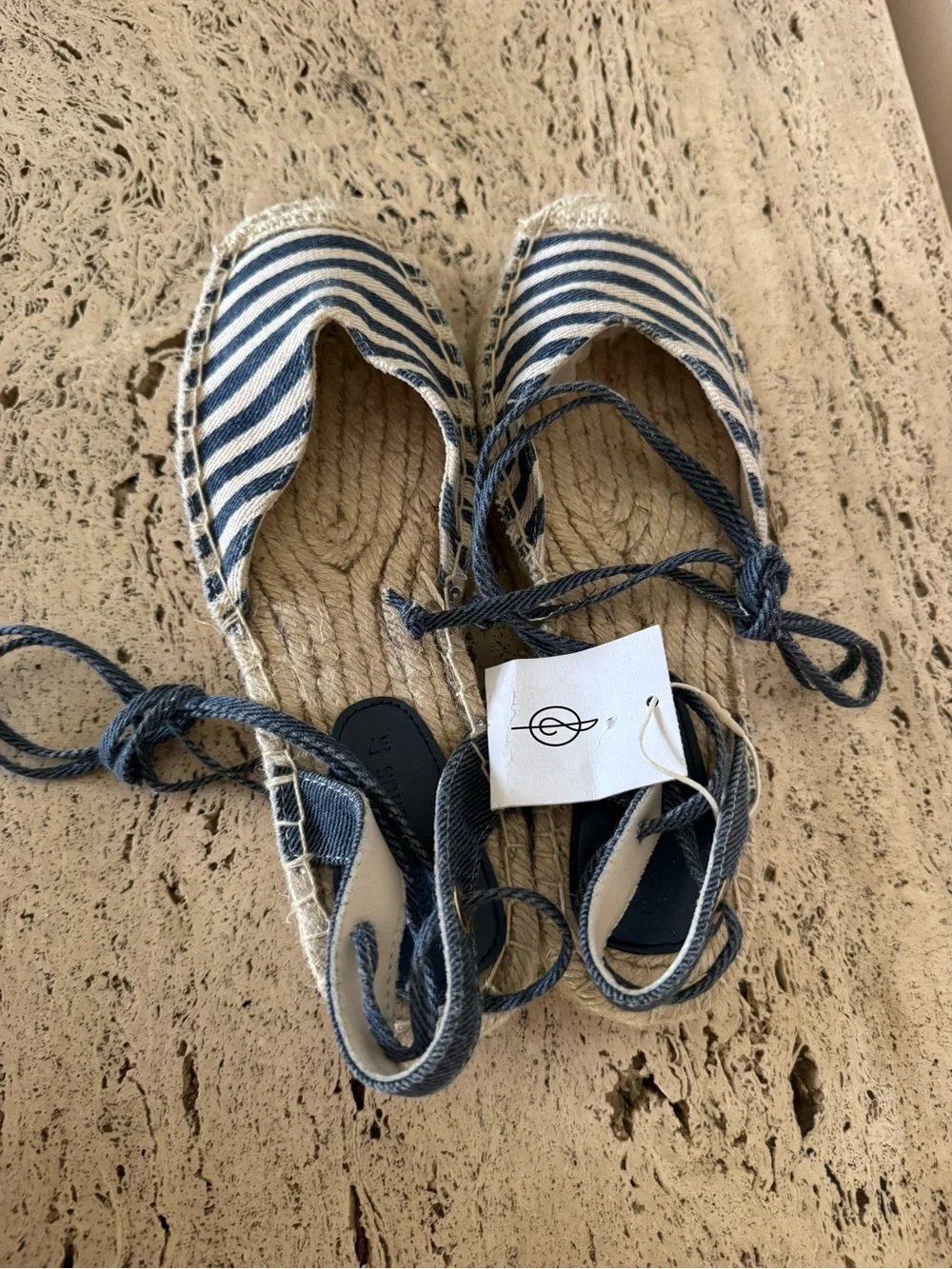 Stradivarius Navy and White Striped Espadrilles with Ankle Tie. Size EU37/US6.5